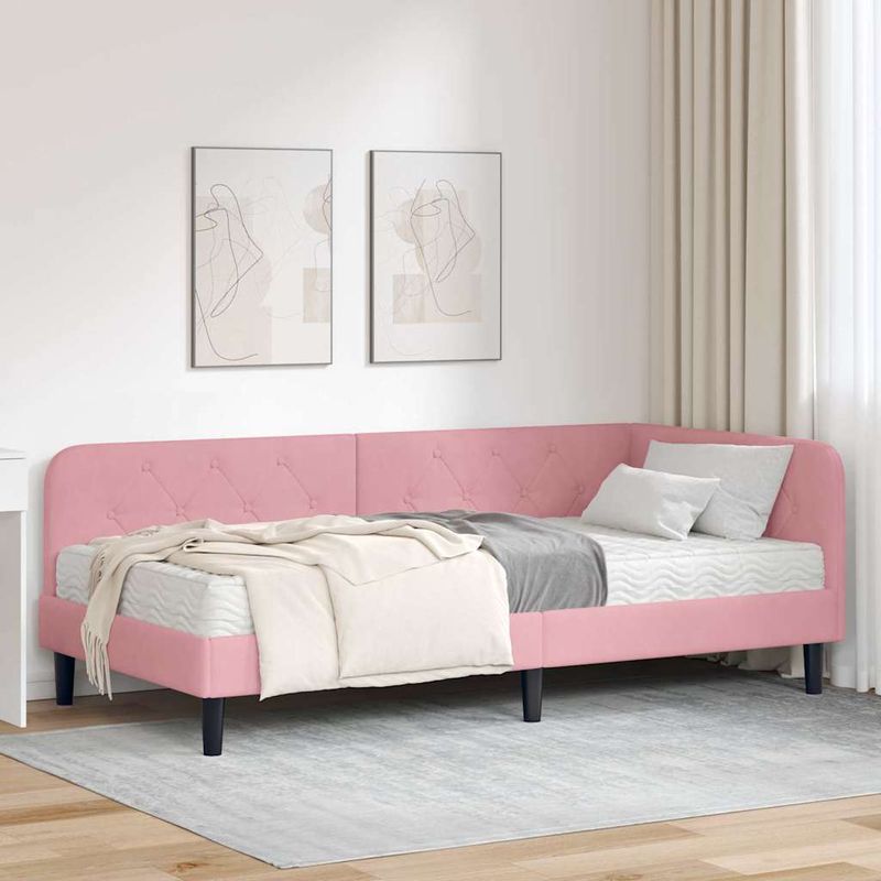 Casa si Gradina - Mobilier - Paturi si accesorii - Paturi - Cadru de pat coltar cu saltea Roz 90 x 190 cm Catifea - Infinity.ro
