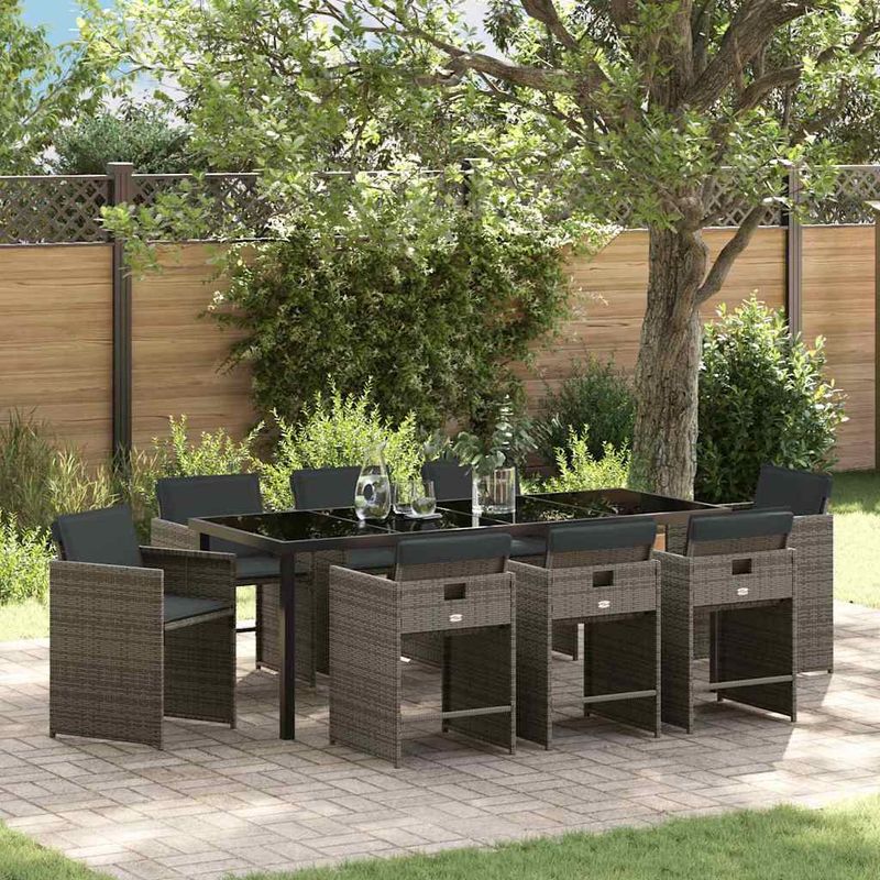 Casa si Gradina - Gradina si terasa - Mobilier exterior - Scaune si sezlonguri gradina - Set de masa pentru gradina 9 pcs Gri poliratan - Infinity.ro