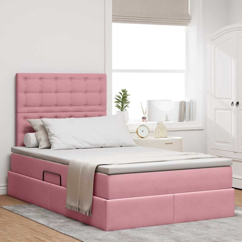 Casa si Gradina - Mobilier - Paturi si accesorii - Paturi - Pat cu saltea si LED cu saltea Roz 120 x 200 cm Catifea - Infinity.ro