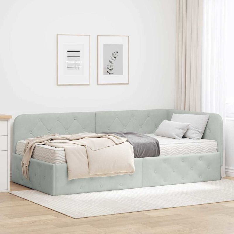 Casa si Gradina - Mobilier - Paturi si accesorii - Paturi - Cadru de pat coltar cu saltea Gri deschis 100 x 200 cm Catifea - Infinity.ro