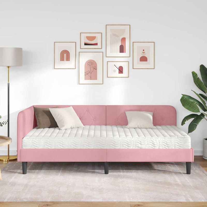 Casa si Gradina - Mobilier - Paturi si accesorii - Paturi - Cadru de pat coltar cu saltea Roz 90 x 190 cm Catifea - Infinity.ro