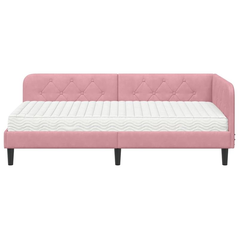 Casa si Gradina - Mobilier - Paturi si accesorii - Paturi - Cadru de pat coltar cu saltea Roz 90 x 190 cm Catifea - Infinity.ro