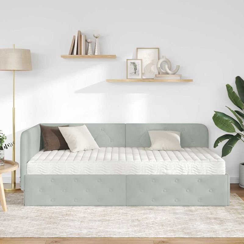 Casa si Gradina - Mobilier - Paturi si accesorii - Paturi - Cadru de pat coltar cu saltea Gri deschis 100 x 200 cm Catifea - Infinity.ro
