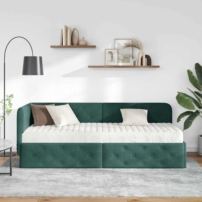 Casa si Gradina - Mobilier - Paturi si accesorii - Paturi - Cadru de pat coltar cu saltea Verde inchis 80 x 200 cm Catifea - Infinity.ro