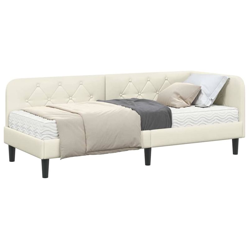 Casa si Gradina - Mobilier - Paturi si accesorii - Paturi - Cadru de pat coltar cu saltea Crem 80 x 200 cm Catifea - Infinity.ro
