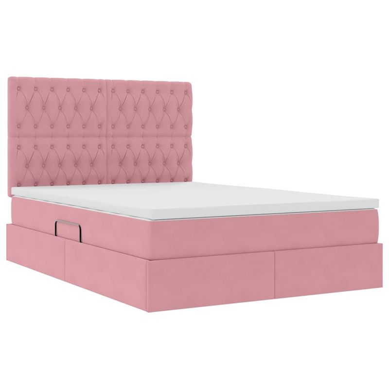 Casa si Gradina - Mobilier - Paturi si accesorii - Paturi - Pat cu saltea si LED cu saltea Roz 140 x 190 cm Catifea - Infinity.ro