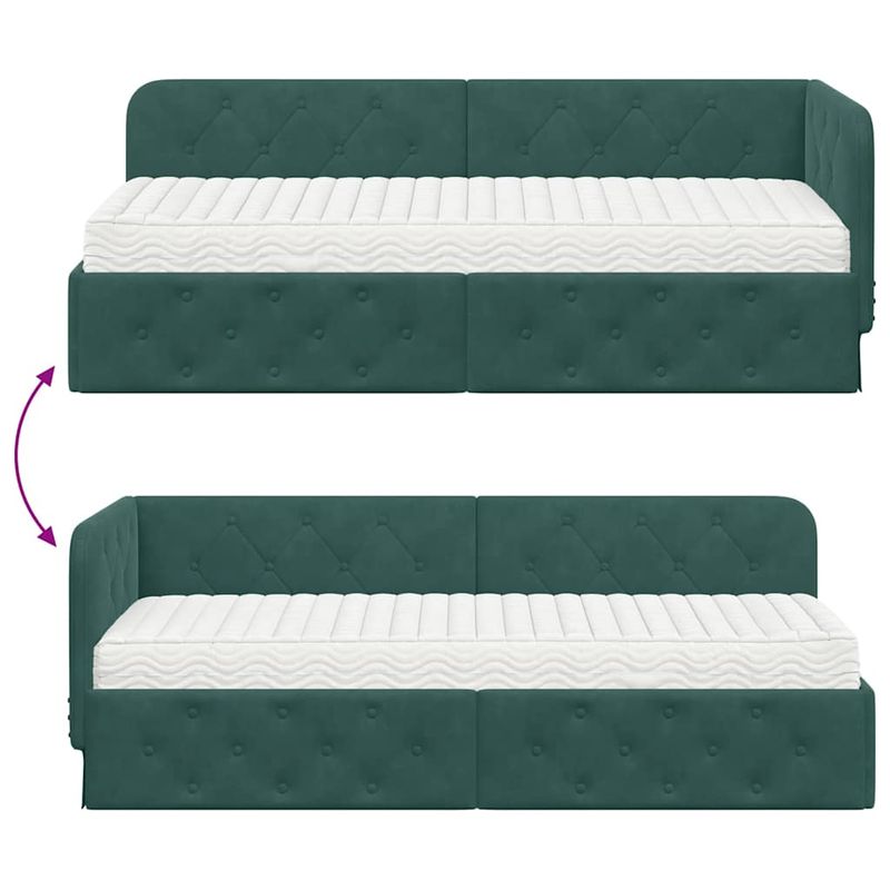 Casa si Gradina - Mobilier - Paturi si accesorii - Paturi - Cadru de pat coltar cu saltea Verde inchis 80 x 200 cm Catifea - Infinity.ro