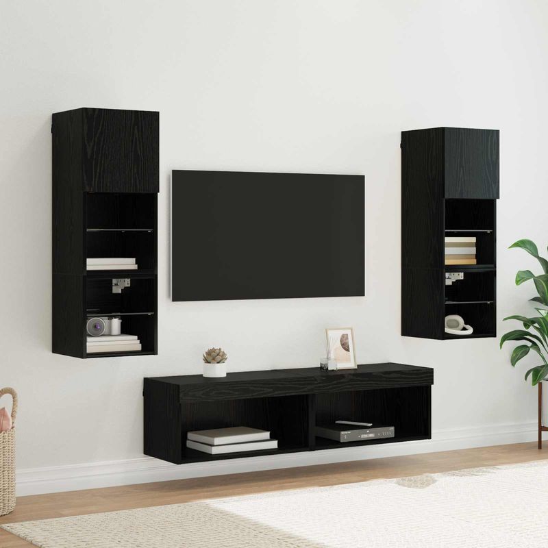 Casa si Gradina - Mobilier - Seturi de mobilier - Seturi living - Unitate TV de Perete Pe perete 6 pcs Stejar Negru Lemn compozit - Infinity.ro
