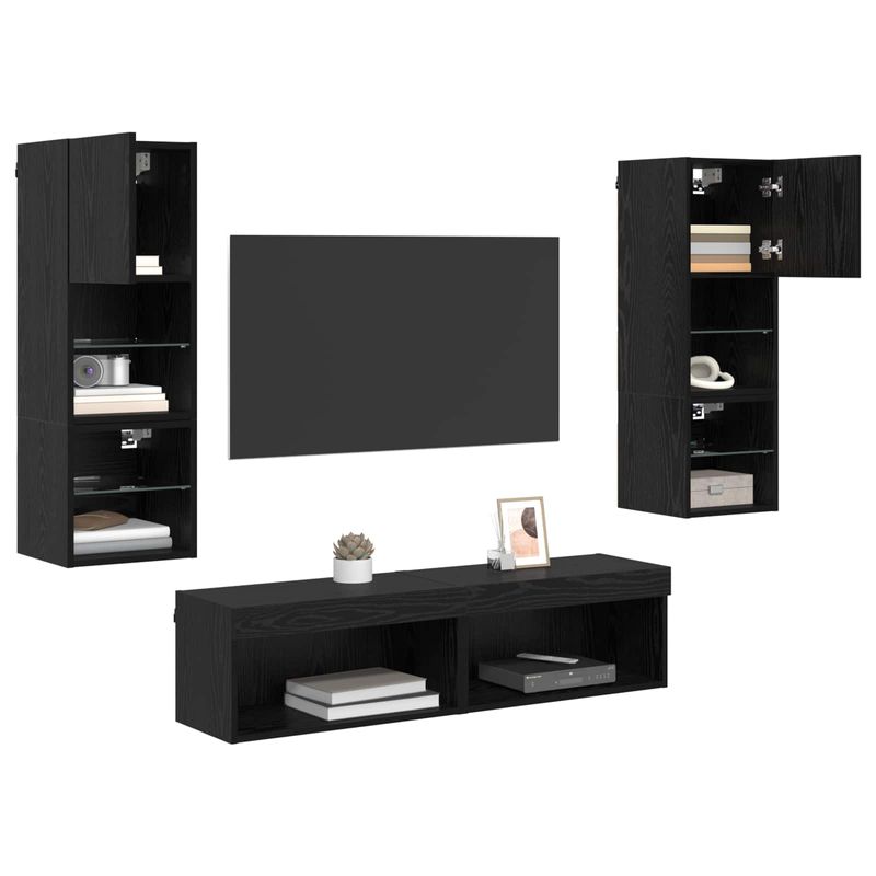 Casa si Gradina - Mobilier - Seturi de mobilier - Seturi living - Unitate TV de Perete Pe perete 6 pcs Stejar Negru Lemn compozit - Infinity.ro