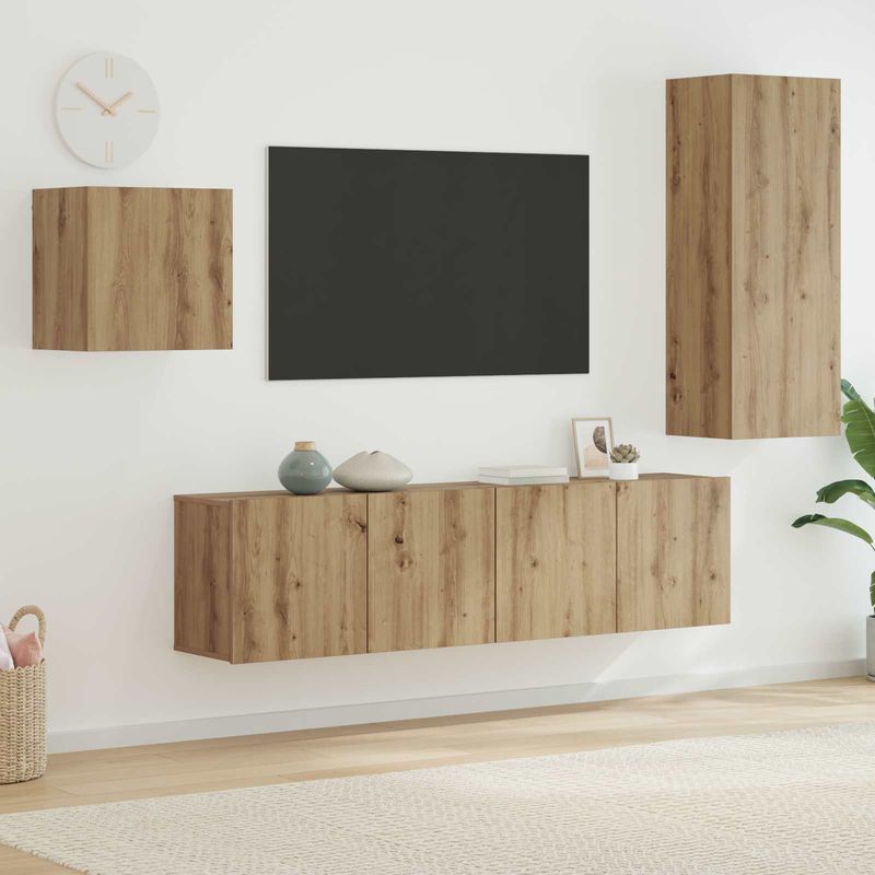 Casa si Gradina - Mobilier - Comode si corpuri - Comode - Cabinet TV Pe perete 4 pcs Stejar Artizanal Lemn compozit - Infinity.ro