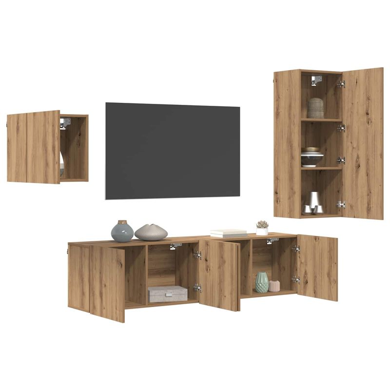 Casa si Gradina - Mobilier - Comode si corpuri - Comode - Cabinet TV Pe perete 4 pcs Stejar Artizanal Lemn compozit - Infinity.ro