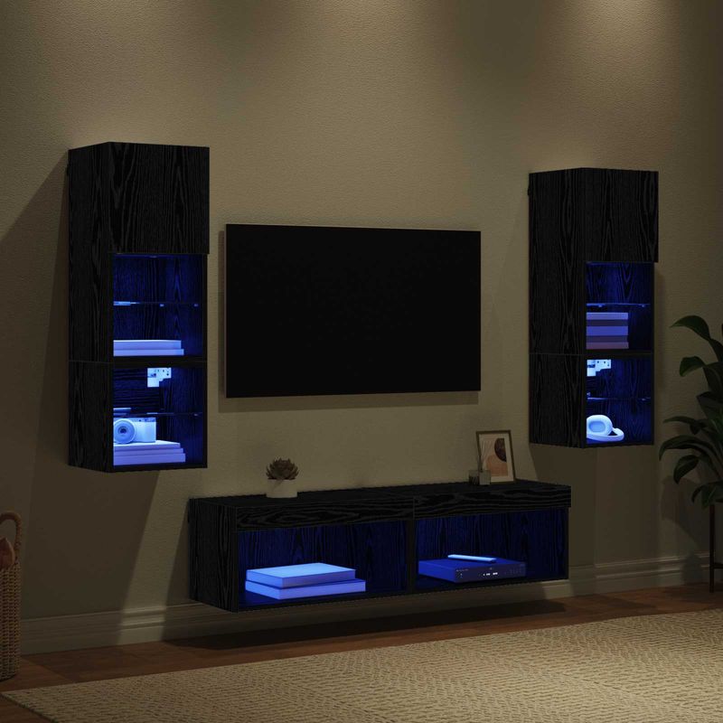 Casa si Gradina - Mobilier - Seturi de mobilier - Seturi living - Unitate TV de Perete Pe perete 6 pcs Stejar Negru Lemn compozit - Infinity.ro