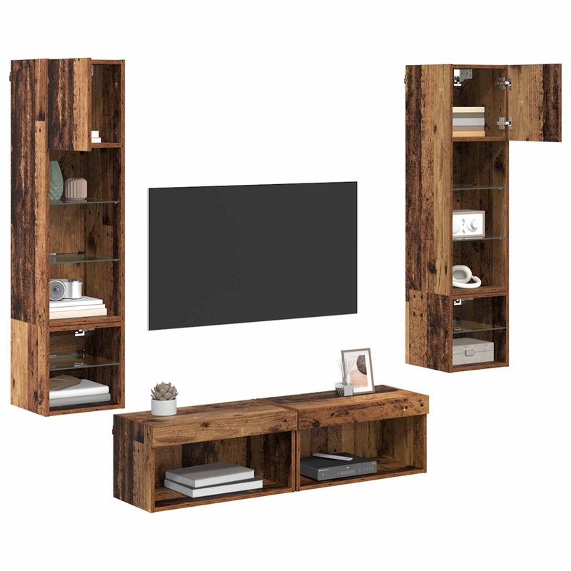 Casa si Gradina - Mobilier - Seturi de mobilier - Seturi living - Unitate TV de Perete Pe perete 6 pcs Lemn Vechi Lemn compozit - Infinity.ro