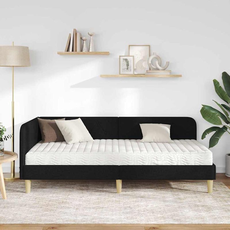 Casa si Gradina - Mobilier - Paturi si accesorii - Paturi - Cadru de pat coltar cu saltea Negru 100 x 200 cm tesatura - Infinity.ro