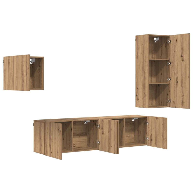 Casa si Gradina - Mobilier - Comode si corpuri - Comode - Cabinet TV Pe perete 4 pcs Stejar Artizanal Lemn compozit - Infinity.ro