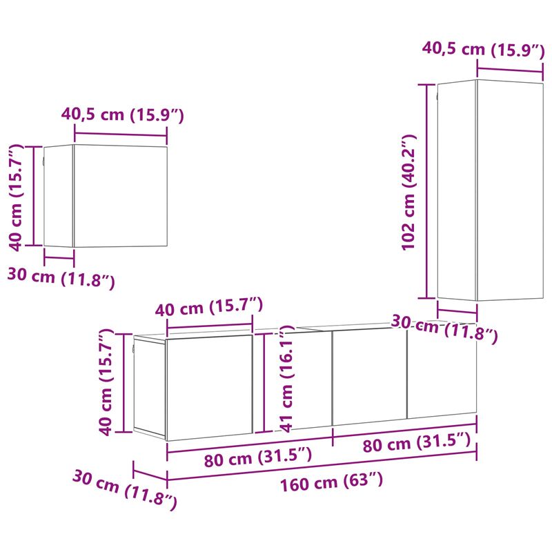 Casa si Gradina - Mobilier - Comode si corpuri - Comode - Cabinet TV Pe perete 4 pcs Stejar Artizanal Lemn compozit - Infinity.ro