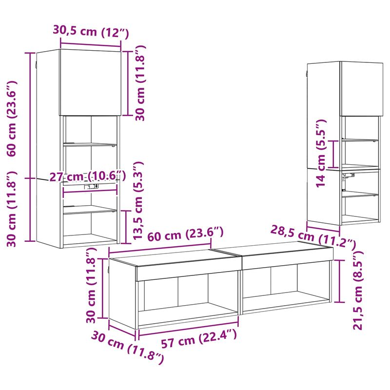 Casa si Gradina - Mobilier - Seturi de mobilier - Seturi living - Unitate TV de Perete Pe perete 6 pcs Stejar Negru Lemn compozit - Infinity.ro