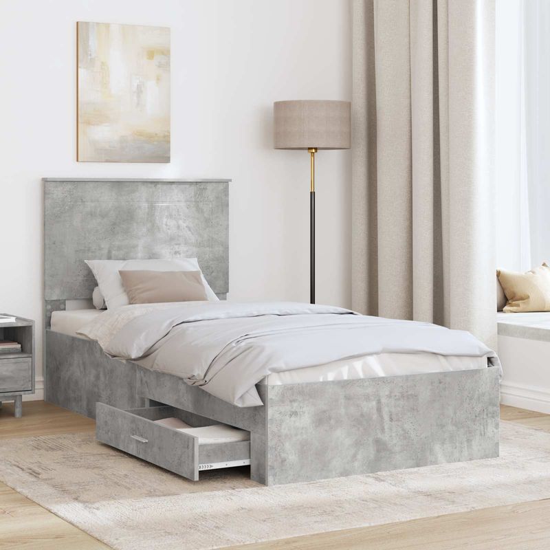 Casa si Gradina - Mobilier - Paturi si accesorii - Paturi - Cadru de pat Gri beton si argintiu 75 x 190 cm Lemn compozit - Infinity.ro