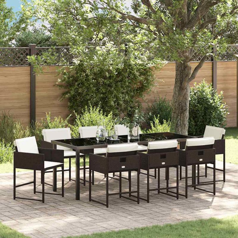 Casa si Gradina - Gradina si terasa - Mobilier exterior - Scaune si sezlonguri gradina - Set de masa pentru gradina 9 pcs Maro poliratan - Infinity.ro