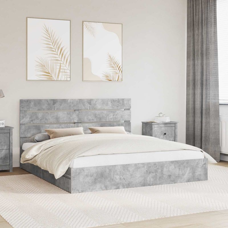 Casa si Gradina - Mobilier - Paturi si accesorii - Paturi - Pat cu storage Gri din beton 200 x 200 cm Lemn compozit - Infinity.ro