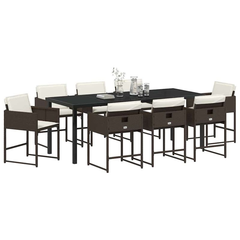 Casa si Gradina - Gradina si terasa - Mobilier exterior - Scaune si sezlonguri gradina - Set de masa pentru gradina 9 pcs Maro poliratan - Infinity.ro