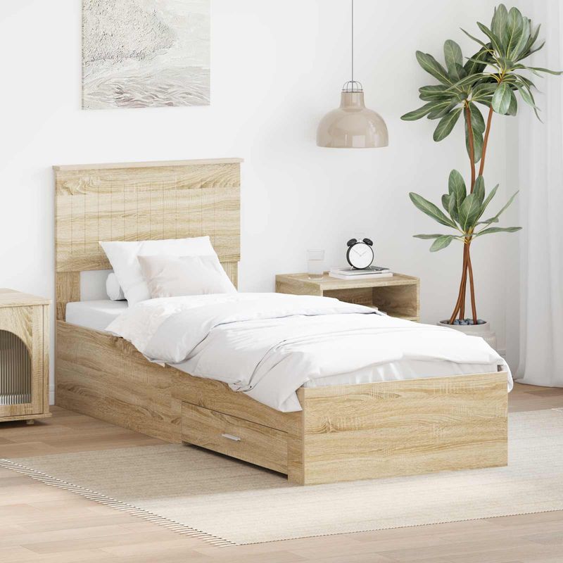 Casa si Gradina - Mobilier - Paturi si accesorii - Paturi - Cadru de pat Sonoma si argintiu 75 x 190 cm Lemn compozit - Infinity.ro