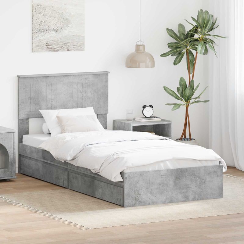 Casa si Gradina - Mobilier - Paturi si accesorii - Paturi - Pat cu storage Gri din beton 90 x 190 cm Lemn compozit - Infinity.ro