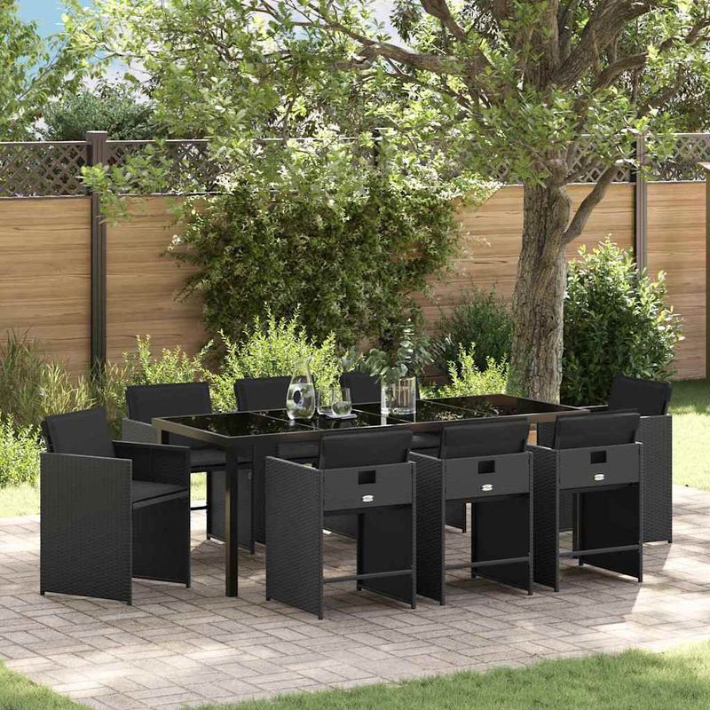 Casa si Gradina - Gradina si terasa - Mobilier exterior - Scaune si sezlonguri gradina - Set de masa pentru gradina 9 pcs Negru poliratan - Infinity.ro