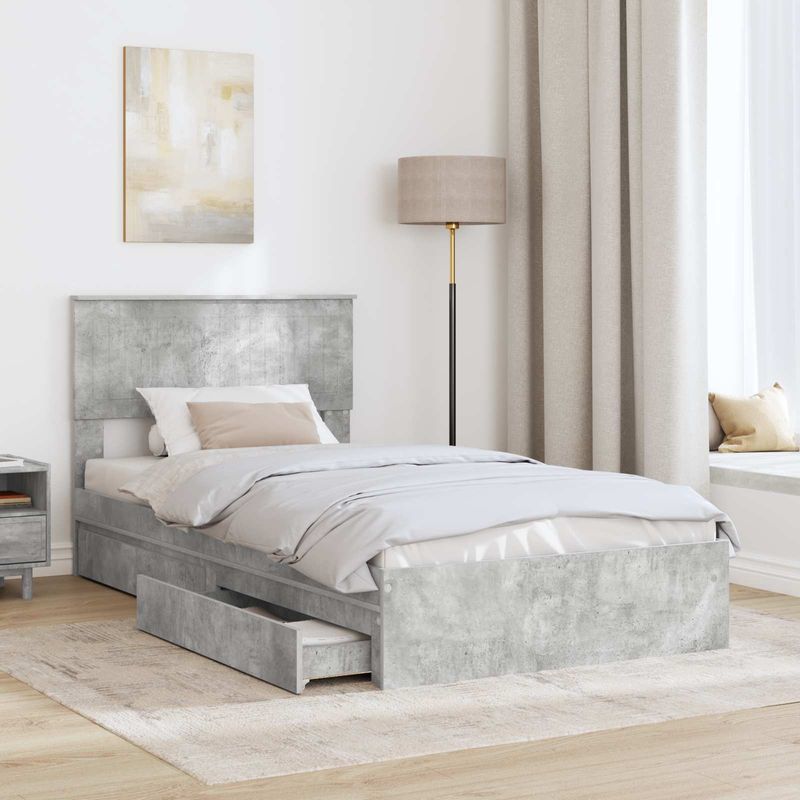 Casa si Gradina - Mobilier - Paturi si accesorii - Paturi - Pat cu storage Gri din beton 100 x 200 cm Lemn compozit - Infinity.ro
