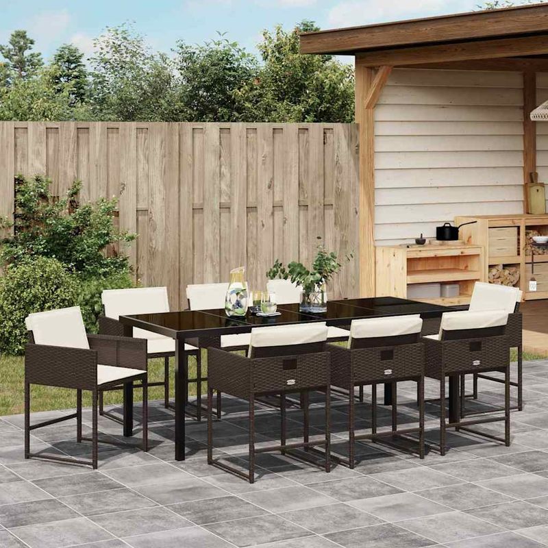 Casa si Gradina - Gradina si terasa - Mobilier exterior - Scaune si sezlonguri gradina - Set de masa pentru gradina 9 pcs Maro poliratan - Infinity.ro