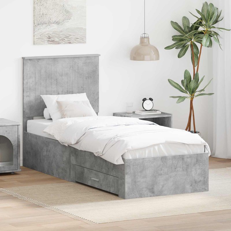 Casa si Gradina - Mobilier - Paturi si accesorii - Paturi - Cadru de pat Gri beton si argintiu 75 x 190 cm Lemn compozit - Infinity.ro