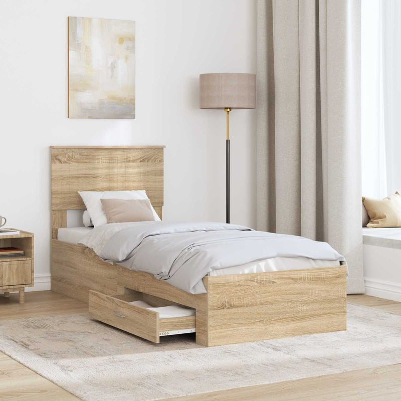 Casa si Gradina - Mobilier - Paturi si accesorii - Paturi - Cadru de pat Sonoma si argintiu 75 x 190 cm Lemn compozit - Infinity.ro