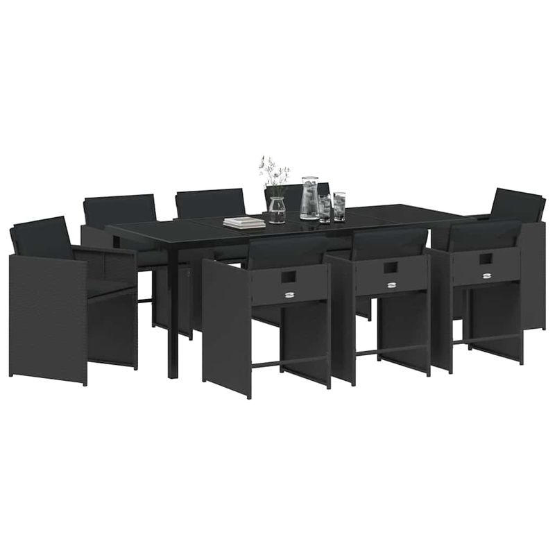 Casa si Gradina - Gradina si terasa - Mobilier exterior - Scaune si sezlonguri gradina - Set de masa pentru gradina 9 pcs Negru poliratan - Infinity.ro