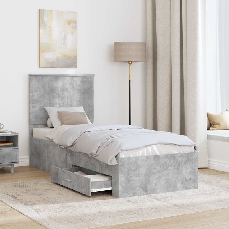 Casa si Gradina - Mobilier - Paturi si accesorii - Paturi - Cadru de pat Gri beton si argintiu 75 x 190 cm Lemn compozit - Infinity.ro