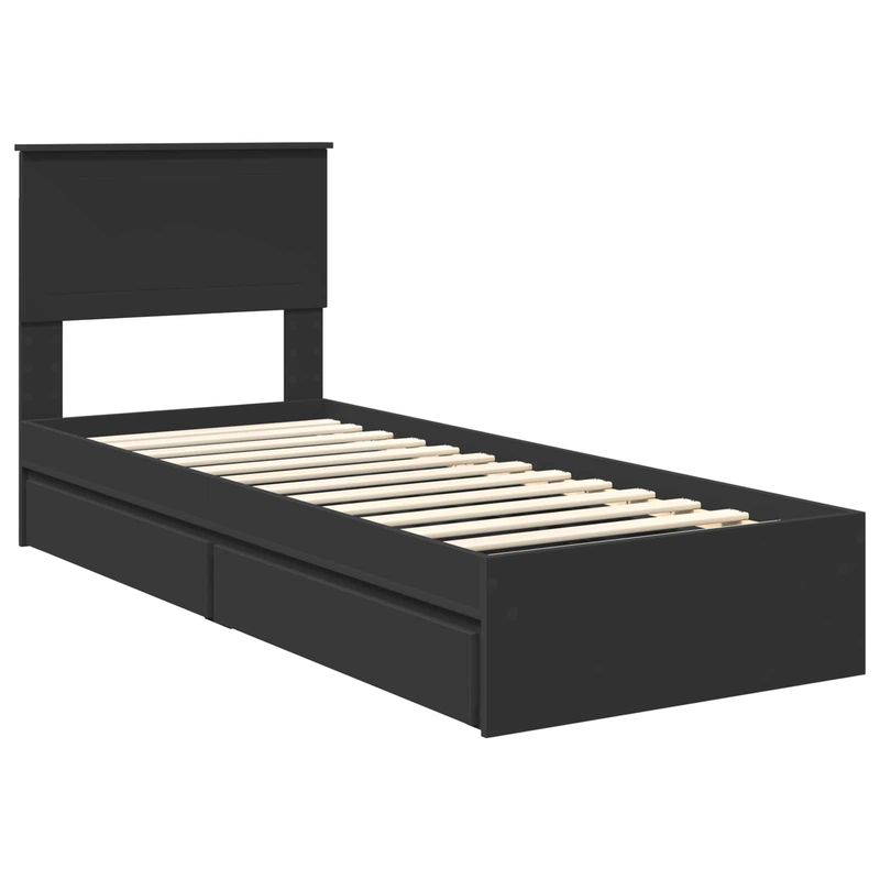 Casa si Gradina - Mobilier - Paturi si accesorii - Paturi - Pat cu storage cu headboard Negru 75 x 190 cm Lemn compozit - Infinity.ro