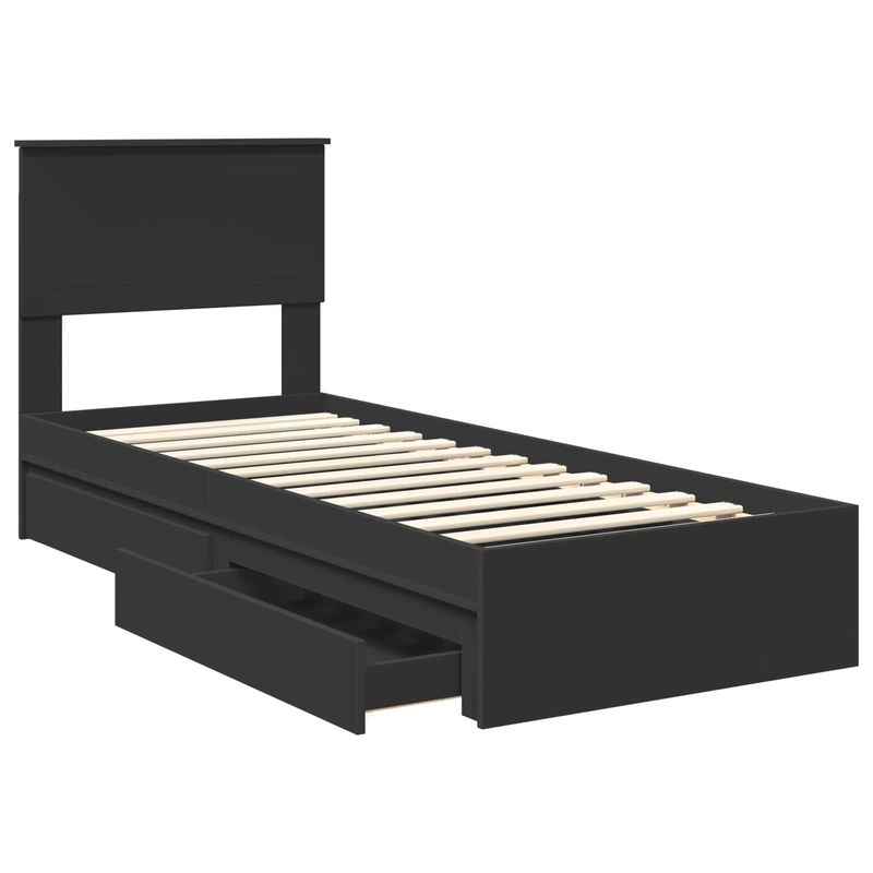Casa si Gradina - Mobilier - Paturi si accesorii - Paturi - Pat cu storage cu headboard Negru 75 x 190 cm Lemn compozit - Infinity.ro