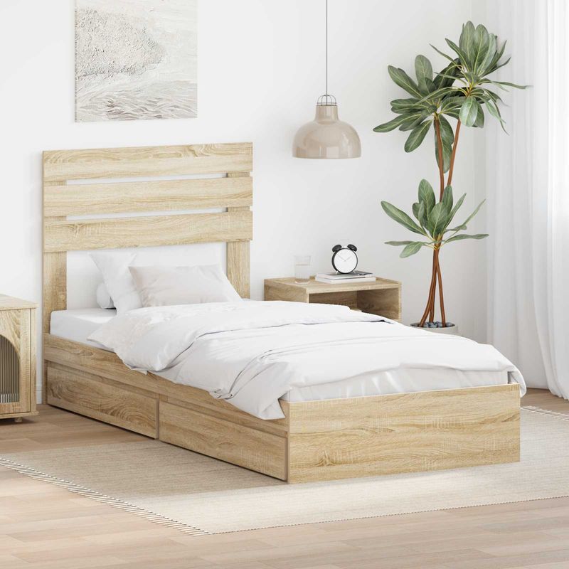 Casa si Gradina - Mobilier - Paturi si accesorii - Paturi - Pat cu storage Stejar Sonoma 90 x 190 cm Lemn compozit - Infinity.ro
