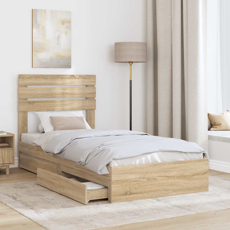 Casa si Gradina - Mobilier - Paturi si accesorii - Paturi - Pat cu storage Stejar Sonoma 90 x 190 cm Lemn compozit - Infinity.ro