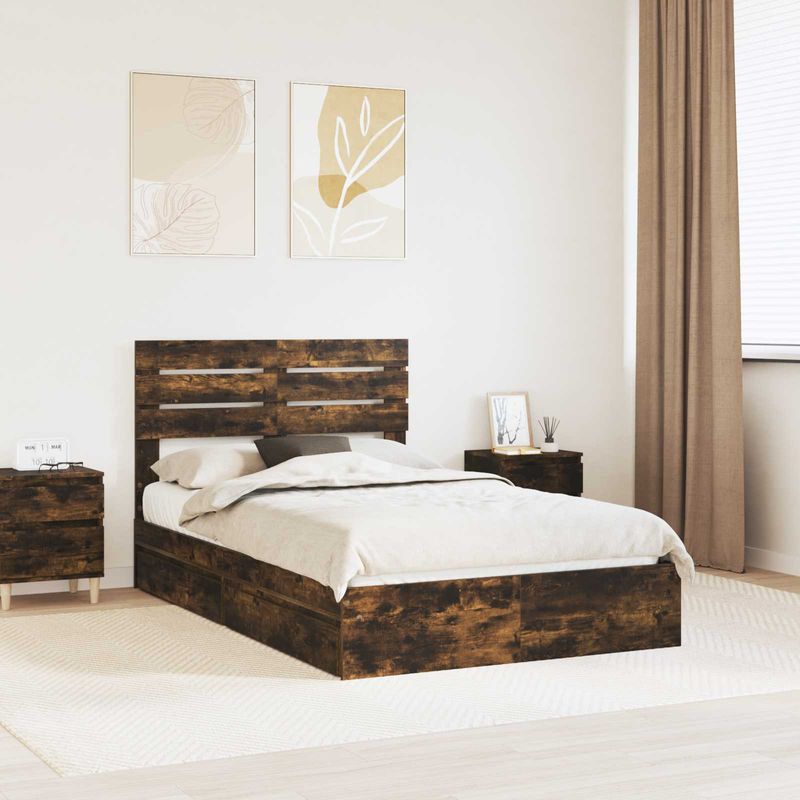 Casa si Gradina - Mobilier - Paturi si accesorii - Paturi - Pat cu storage Stejar fumuriu 135 x 190 cm Lemn compozit - Infinity.ro