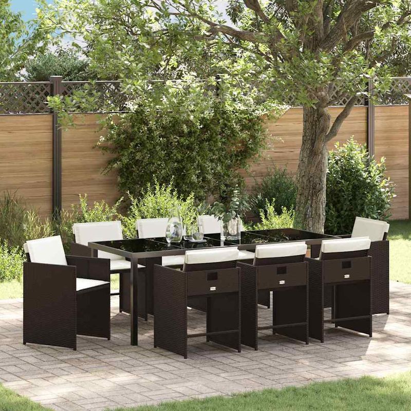Casa si Gradina - Gradina si terasa - Mobilier exterior - Scaune si sezlonguri gradina - Set de masa pentru gradina 9 pcs Maro poliratan - Infinity.ro