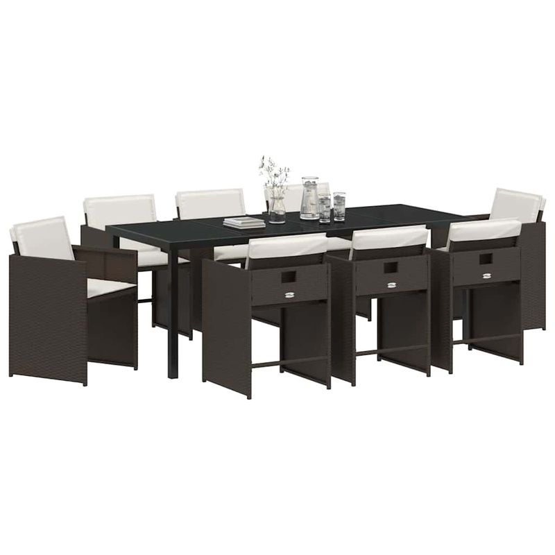 Casa si Gradina - Gradina si terasa - Mobilier exterior - Scaune si sezlonguri gradina - Set de masa pentru gradina 9 pcs Maro poliratan - Infinity.ro