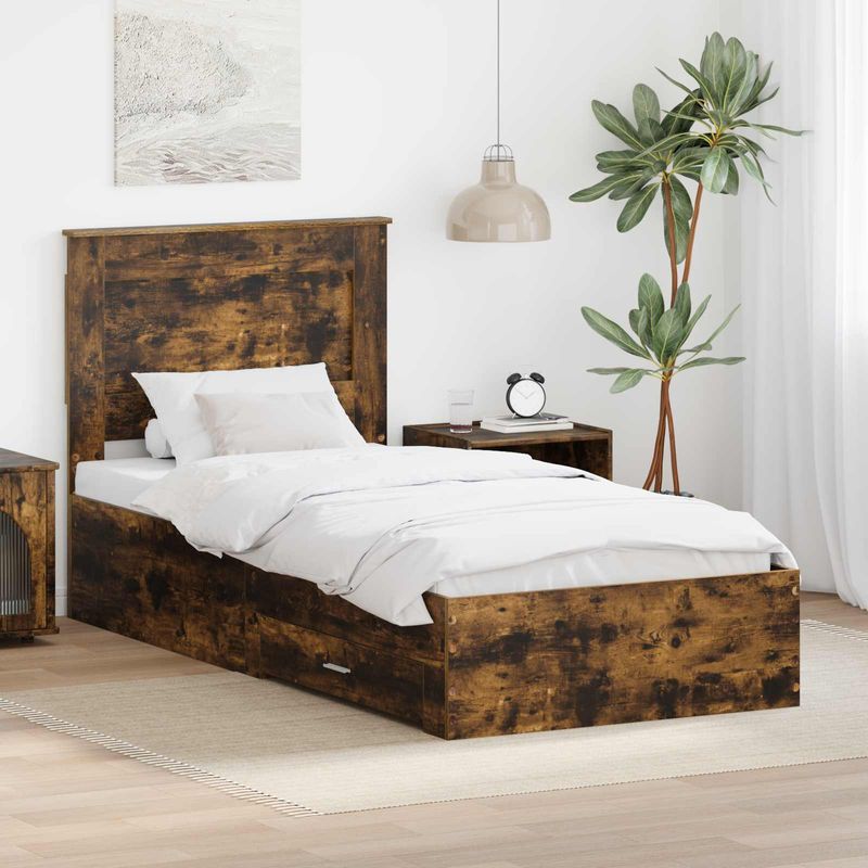 Casa si Gradina - Mobilier - Paturi si accesorii - Paturi - Cadru de pat cu sertar Stejar afumat si argintiu 75 x 190 cm - Infinity.ro