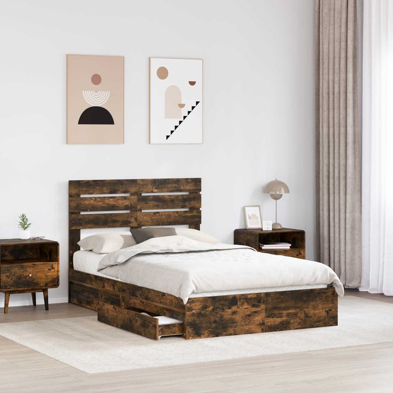 Casa si Gradina - Mobilier - Paturi si accesorii - Paturi - Pat cu storage Stejar fumuriu 135 x 190 cm Lemn compozit - Infinity.ro