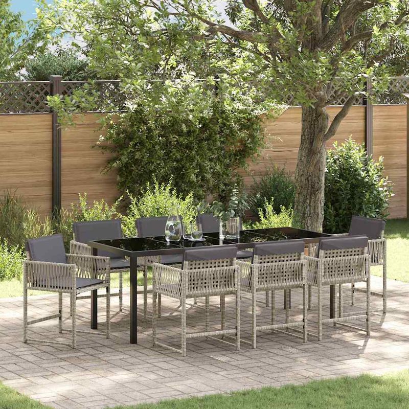 Casa si Gradina - Gradina si terasa - Mobilier exterior - Scaune si sezlonguri gradina - Set de masa pentru gradina 9 pcs Gri deschis poliratan - Infinity.ro