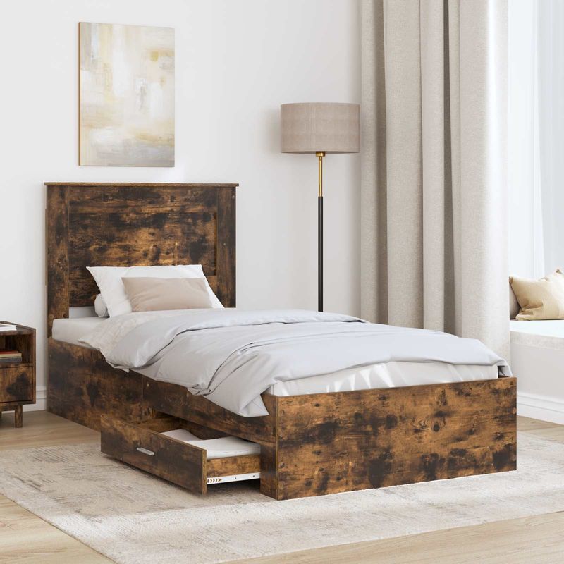 Casa si Gradina - Mobilier - Paturi si accesorii - Paturi - Cadru de pat cu sertar Stejar afumat si argintiu 75 x 190 cm - Infinity.ro