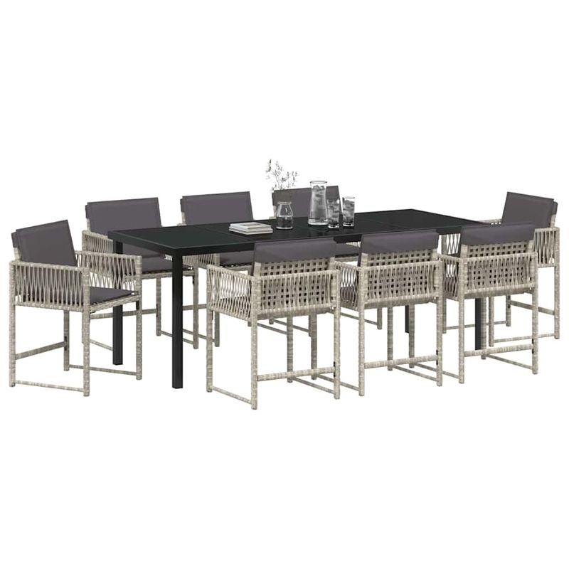 Casa si Gradina - Gradina si terasa - Mobilier exterior - Scaune si sezlonguri gradina - Set de masa pentru gradina 9 pcs Gri deschis poliratan - Infinity.ro