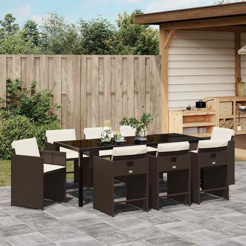 Casa si Gradina - Gradina si terasa - Mobilier exterior - Scaune si sezlonguri gradina - Set de masa pentru gradina 9 pcs Maro poliratan - Infinity.ro