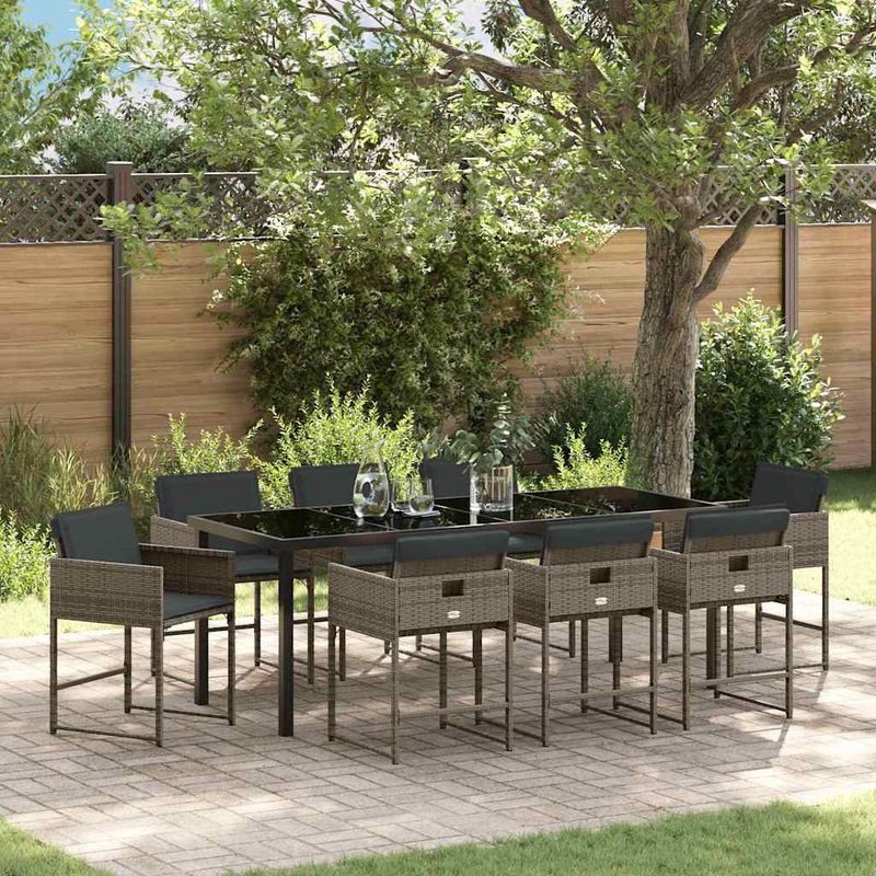 Casa si Gradina - Gradina si terasa - Mobilier exterior - Scaune si sezlonguri gradina - Set de masa pentru gradina 9 pcs Gri poliratan - Infinity.ro