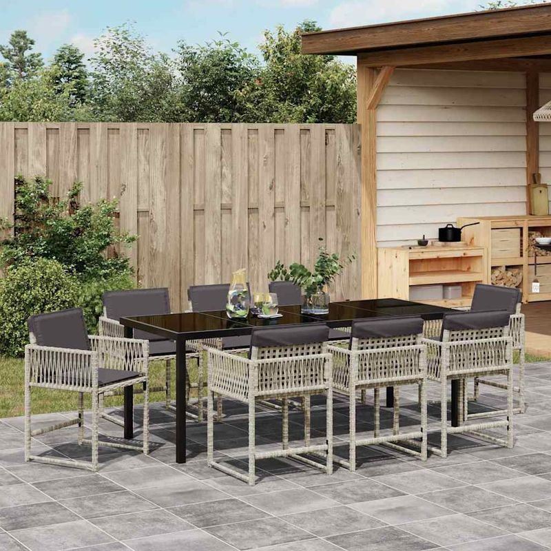 Casa si Gradina - Gradina si terasa - Mobilier exterior - Scaune si sezlonguri gradina - Set de masa pentru gradina 9 pcs Gri deschis poliratan - Infinity.ro