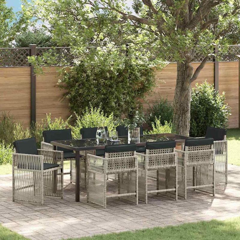 Casa si Gradina - Gradina si terasa - Mobilier exterior - Scaune si sezlonguri gradina - Set de masa pentru gradina 9 pcs Gri deschis poliratan - Infinity.ro